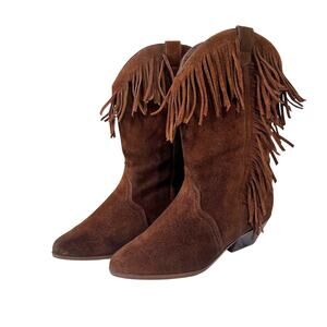 Vintage Whiskey Brown 6 Suede Fringe Boots Coastal Cowgirl Western Festival